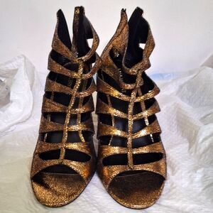 Lane Bryant Women's Heels Strappy Gold Tone Diva Chic Luxurious Eleganza 12W